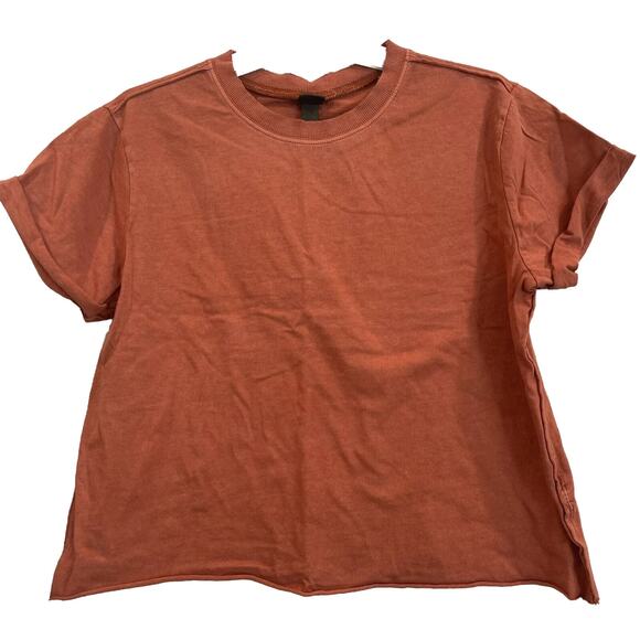 Wild Fable Women's Rust Brown Orange Cropped Short Sleeve Crew Neck T-Shirt Top - Picture 2 of 6